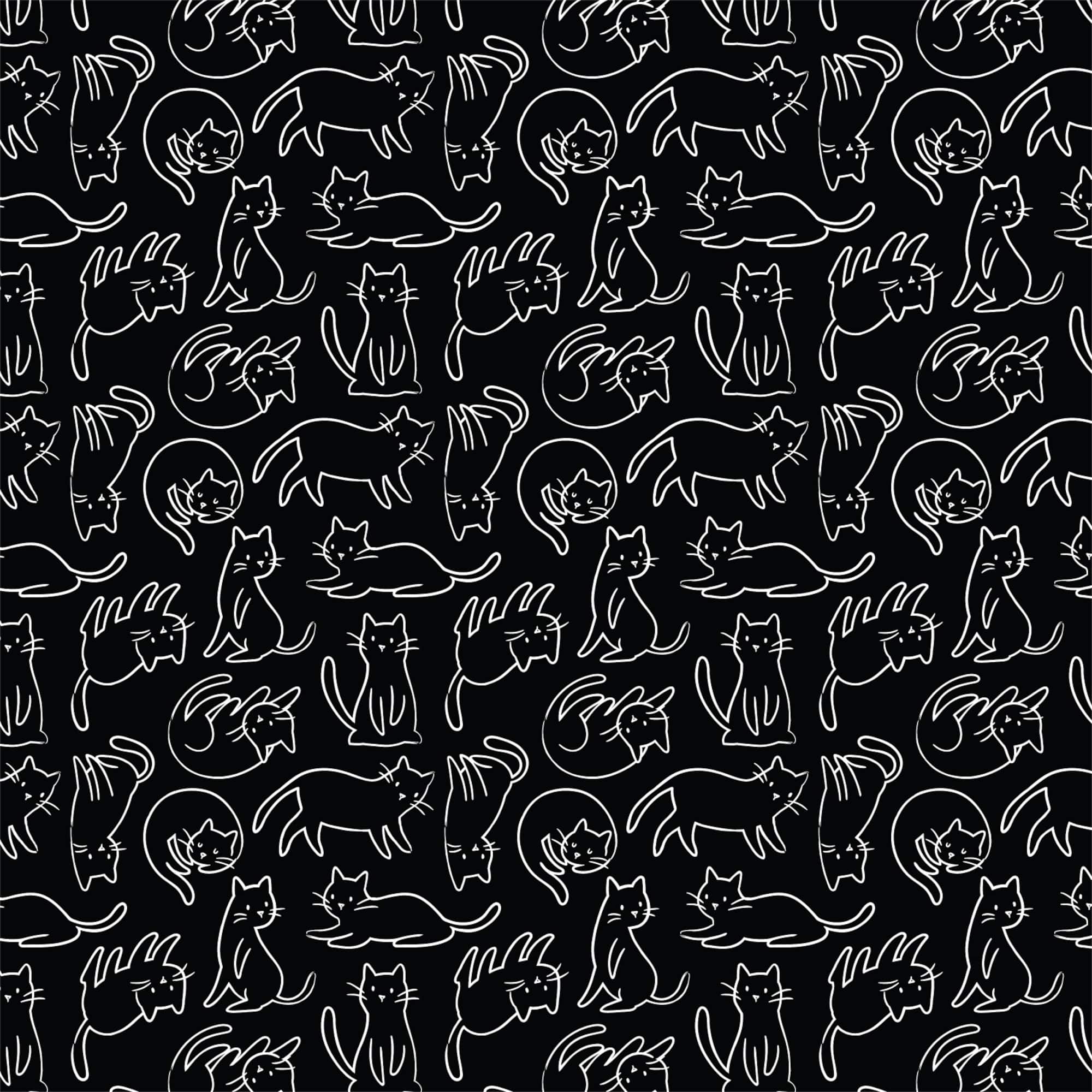 Eugene Textiles "Meow" by Sara B. Black Felines Cotton Fabric